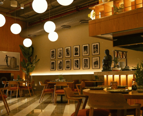 Luxurious commercial lobby in Jeddah with epoxy flooring by Qasr Al Himayah