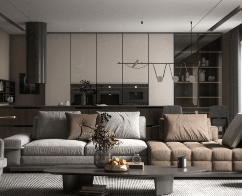 A sleek, modern residential interior in Jeddah with flawless wall finishes